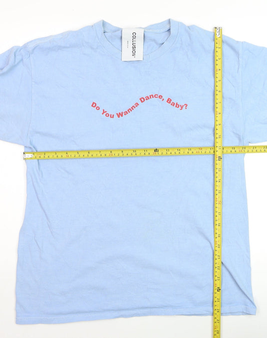 Collusion Men's Blue Graphic Print Cotton T-Shirt Size M