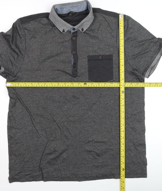 Ted Baker Men's Grey Button-Down Cotton Polo Shirt Size L