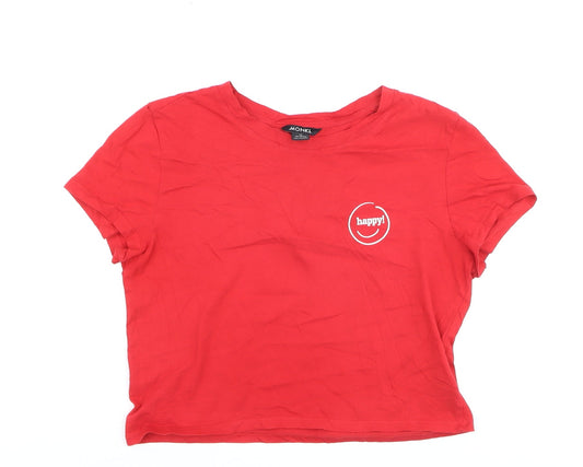Additional front view of Monki women’s red cropped t-shirt medium cotton crew neck casual