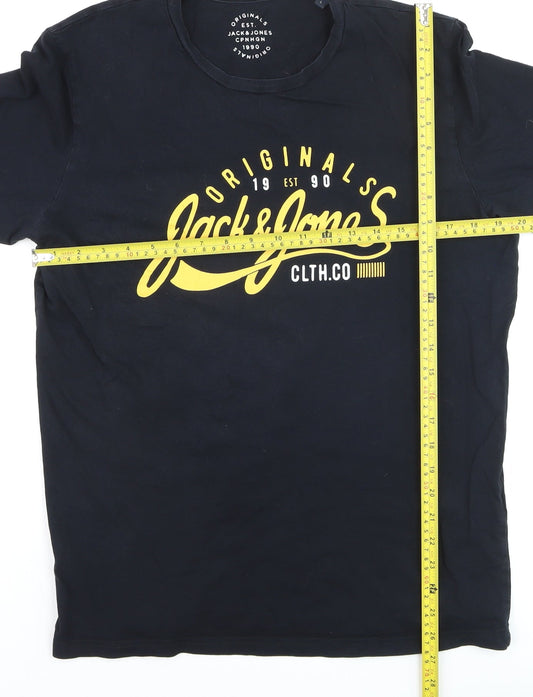 Jack & Jones Men’s Black Logo Graphic Crew Neck T-Shirt Size L