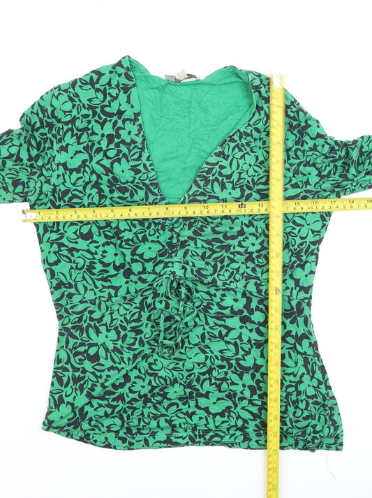 Hobbs Women Green Floral Long Sleeve Wrap Blouse Size S