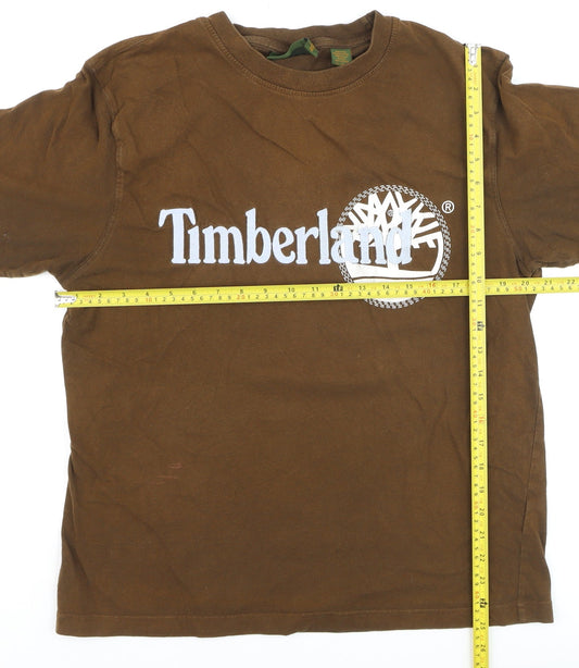 Timberland Men's Brown XL Cotton Crew Neck Logo T-Shirt