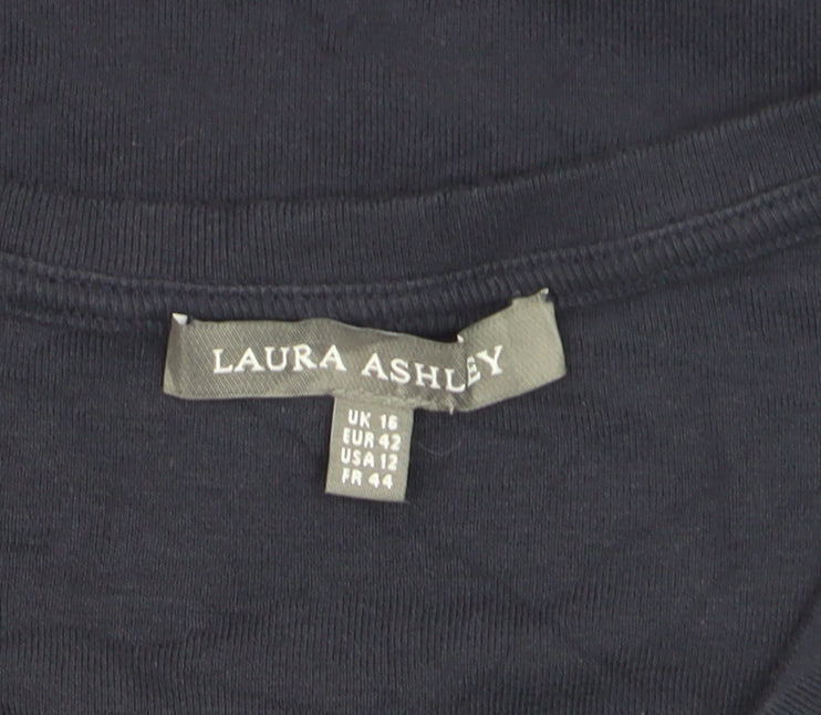 Laura Ashley Women's Blue V-Neck Cotton Short Sleeve T-Shirt Size 16