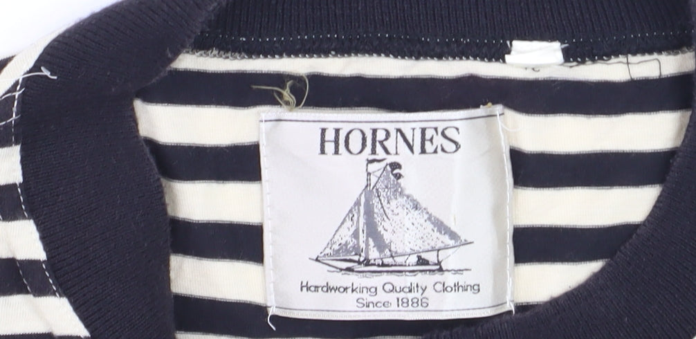 Hornes Men's Black Striped Nautical Crew Neck Cotton T-Shirt XL