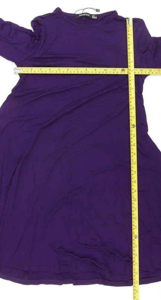 Boohoo Women Purple A-Line Long Sleeve Jersey Dress Size 6