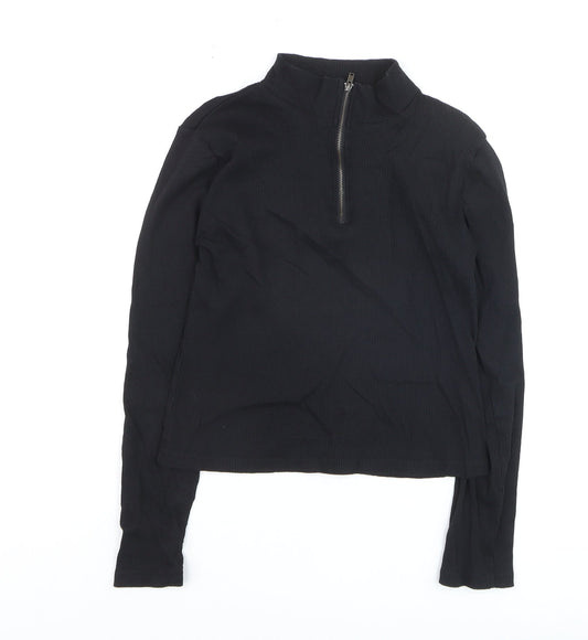 Brave Soul Women's Black Long Sleeve Mock Neck Zip Top L