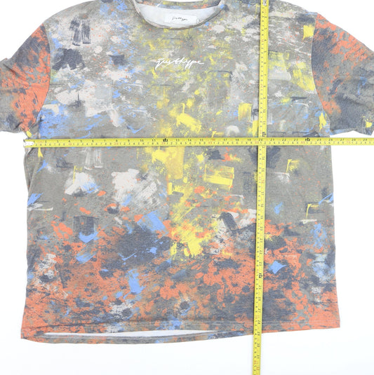 JustHype Men's Multicoloured Graphic Print Crew Neck T-Shirt L