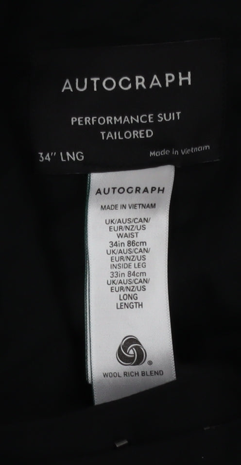 Marks and Spencer Autograph Men’s Black Wool Blend Slim Dress Pants 34L