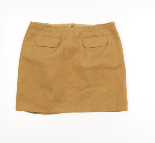 Additional front view of Papaya Women Beige, size 12, Straight Wool Blend Mini Skirt
