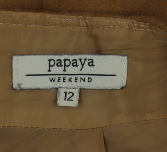 Additional view of Papaya Women Beige, size 12, Straight Wool Blend Mini Skirt