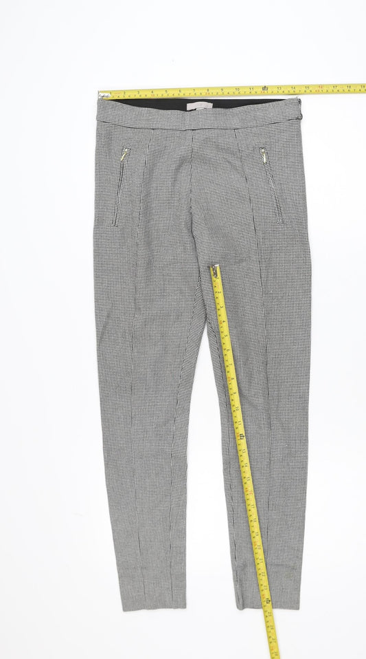 H&M Women Black Houndstooth Slim Leg Stretch Trousers UK 10
