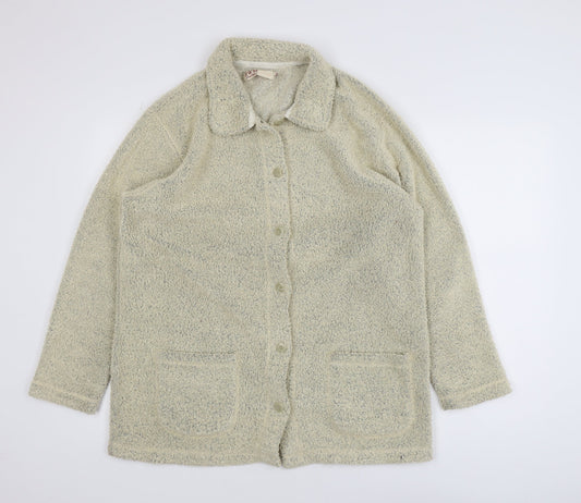 EWM Womens Beige Fleece Mid-Length Button Jacket Size 14