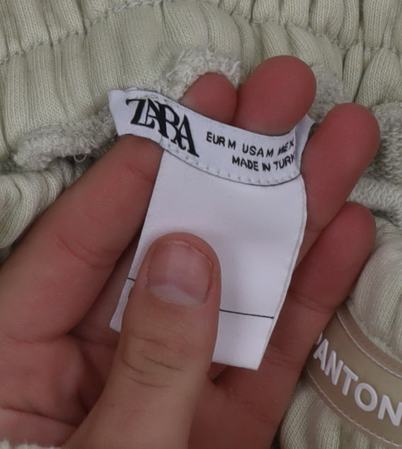 Zara Women’s Beige Wide-Leg Sweatpants M Cotton Blend Relaxed Fit