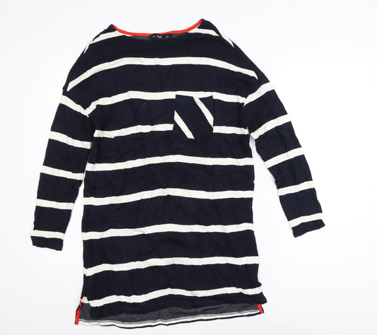 F&F Women Navy Striped Long Sleeve Tunic Top Size 8 Viscose Blend