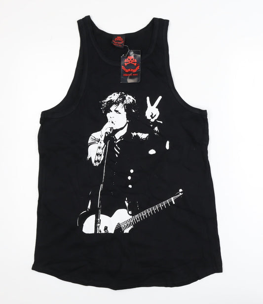 Death Kitty Men's Black Cotton Rock Graphic Tank Top Size S