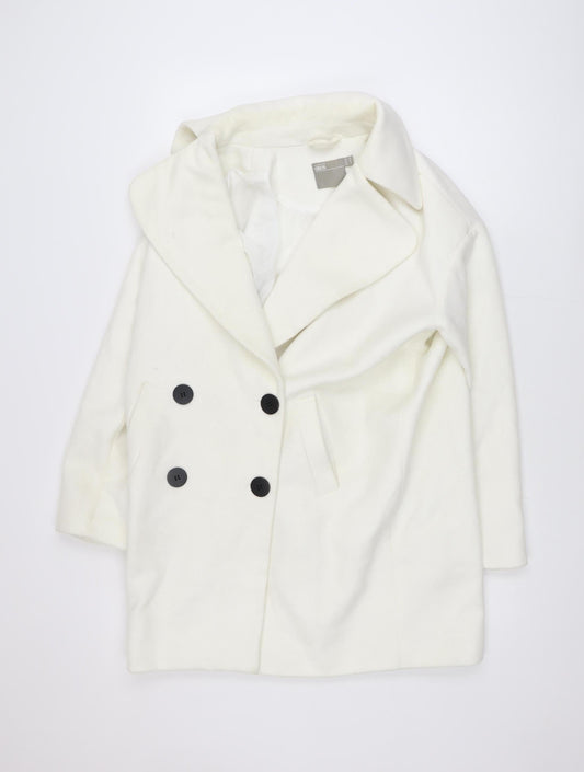 ASOS Women White Mid-Length Pea Coat Size 10 Classic Buttoned