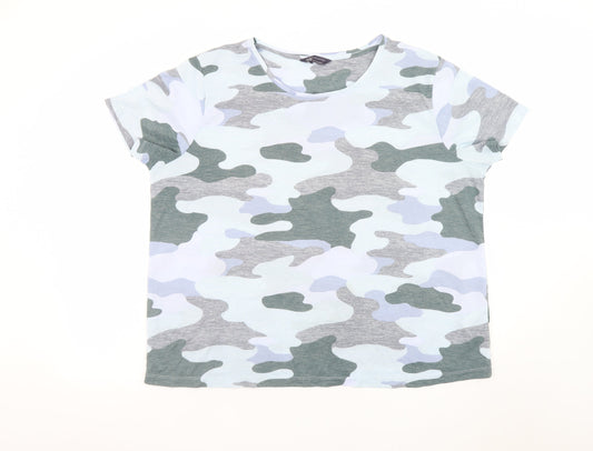Marks & Spencer Womens Multicoloured Camouflage Regular Fit T-Shirt Size 20