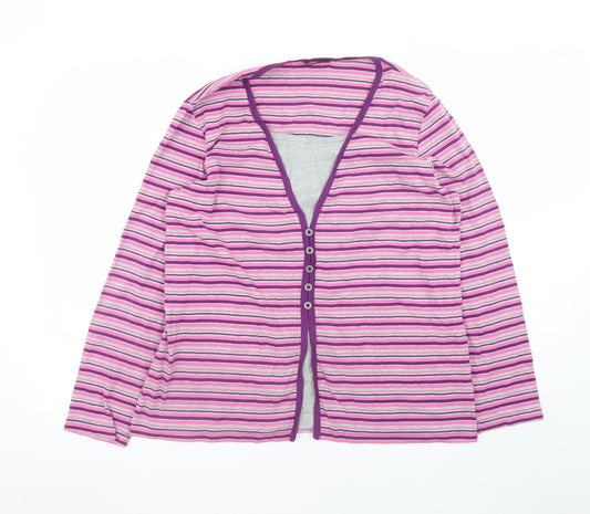 Additional front view of Bonmarché Women’s Multicoloured Striped V-Neck Long Sleeve Button-Up Top, size L