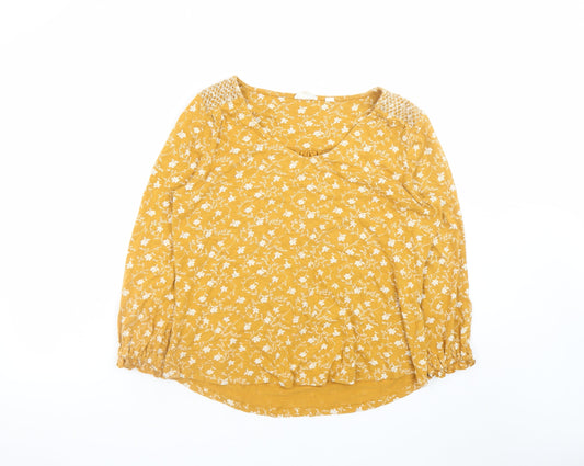 FatFace Women Yellow Floral Long Sleeve Blouse UK 12 Cotton Modal