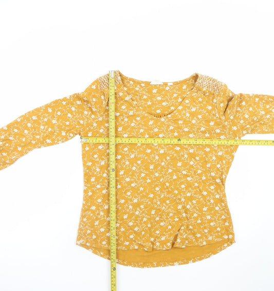Fat Face Women Yellow Floral Long Sleeve Blouse UK 12 Cotton Modal