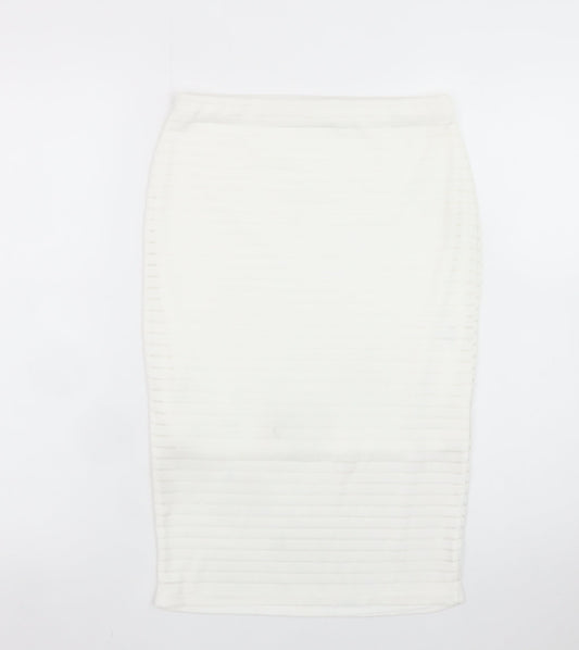 Missguided Women's White Size 10 Pencil Midi Skirt Stretch