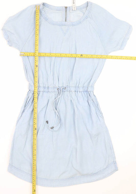 Denim Co. Women Blue Short Sleeve Chambray Shirt Dress Size 10