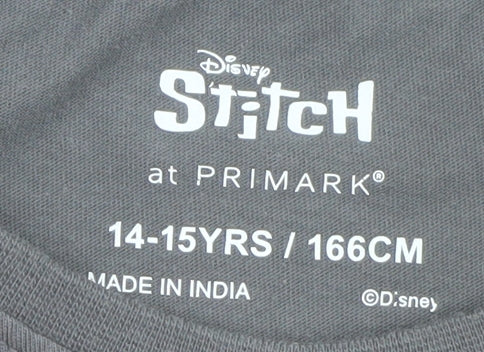 Brand and care label for Disney Stitch girls’ grey scrump graphic t-shirt 14-15 years primark