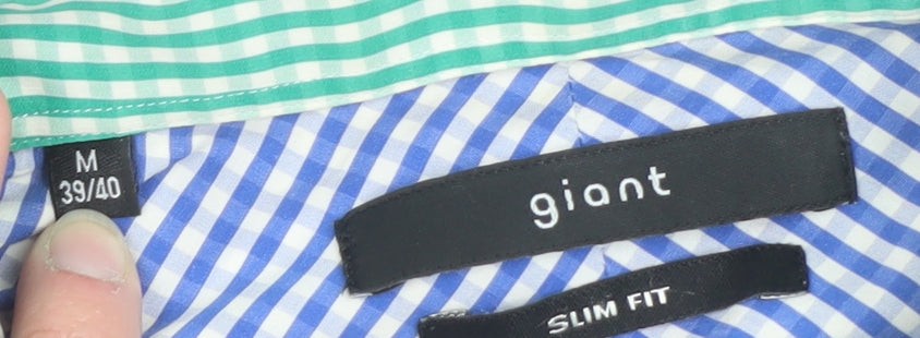 Brand and care label for GANT Men's Blue Striped Slim Fit Long Sleeve Cotton Shirt M 39/40