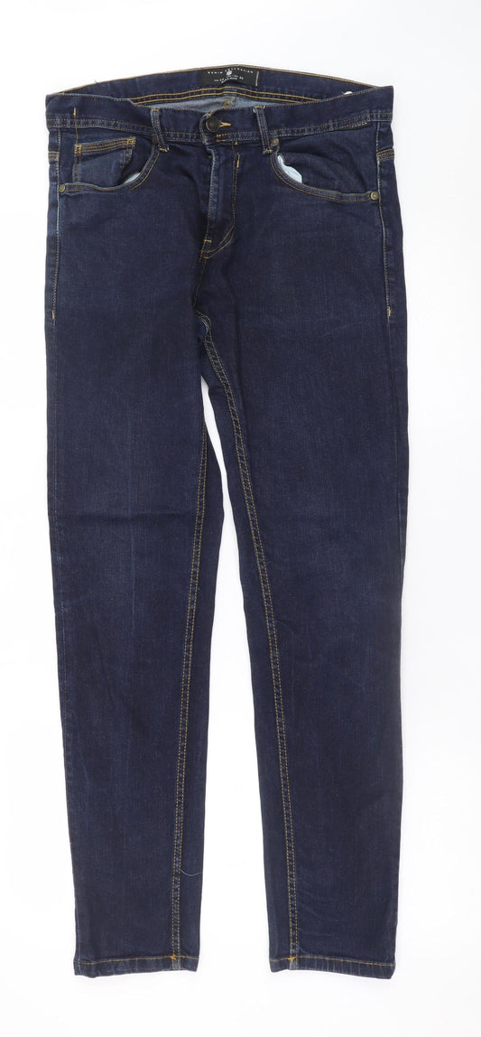 Additional front view of Zara Women Blue Straight Denim Jeans, size 14, Regular Fit