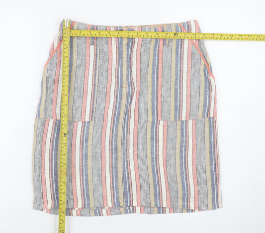 Next Women’s Multicoloured Striped Linen Blend Knee Length Skirt Size 12