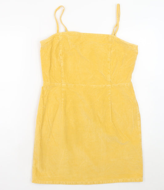 Additional front view of ASOS Women’s Yellow Corduroy Bodycon Dress UK 14