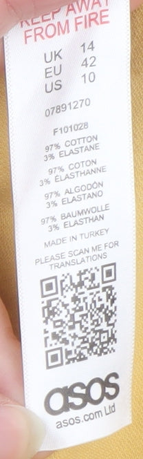 Brand and care label for ASOS Women’s Yellow Corduroy Bodycon Dress UK 14