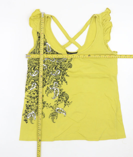Dorothy Perkins Womens Yellow Embellished Sleeveless Top Size 14