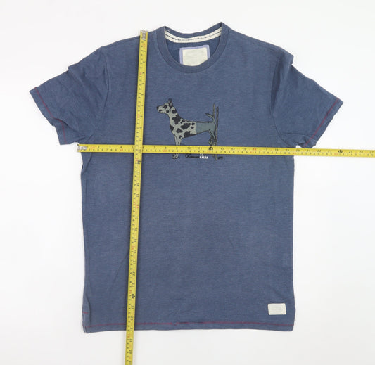 White Stuff Men’s Blue Dog Graphic Cotton T-Shirt Size M