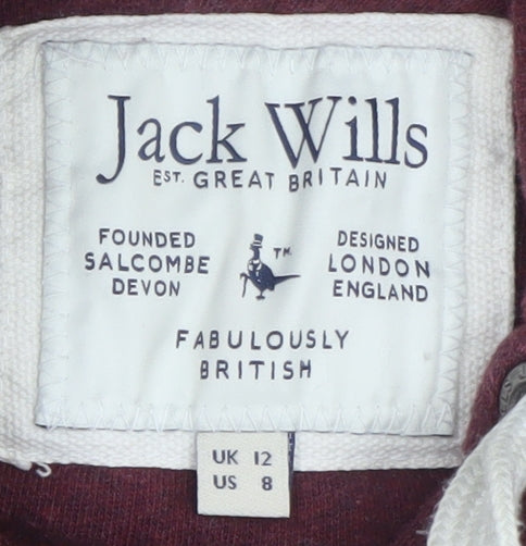 Brand and care label for Jack Wills women’s burgundy hoodie uk 12 pullover hooded sweatshirt