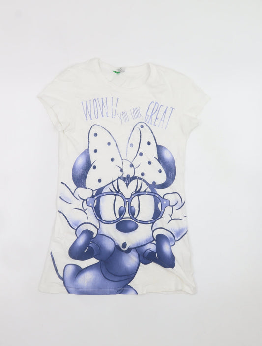 Front view of United Colors of Benetton Teens White Disney Graphic T-Shirt 2XL