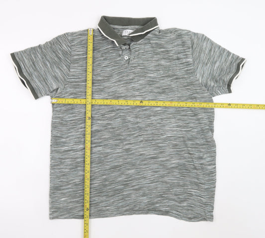 Easy Men’s Grey Striped Cotton Polo Shirt XL Casual Collared Top