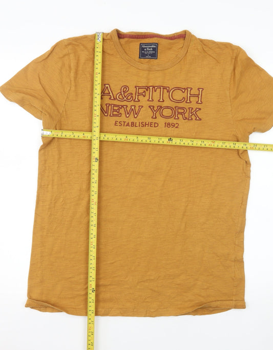 Abercrombie & Fitch Men's Yellow Graphic T-Shirt Size L Cotton Crew Neck