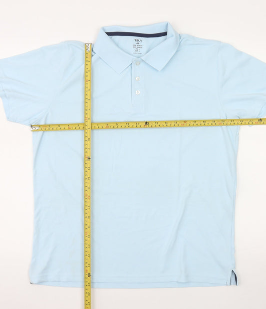 TSLA Men's Blue Short Sleeve Polyester Polo Shirt Size M