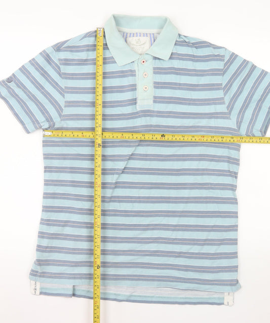 White Stuff Men's Blue Striped Cotton Polo Shirt Size M