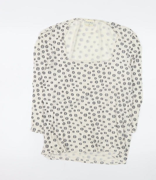Kaliko Womens Polka Dot Long Sleeve Top Size 12 Beige Viscose Blend