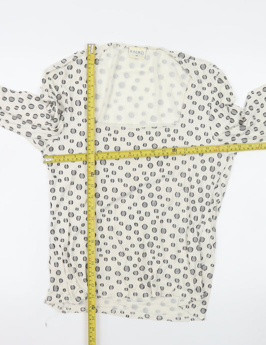Kaliko Womens Polka Dot Long Sleeve Top Size 12 Beige Viscose Blend