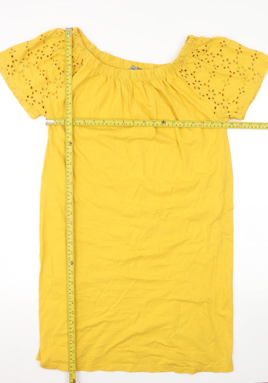 Nutmeg Women's Yellow Cotton Off Shoulder Shift Dress Size 14