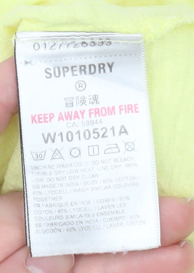 Additional view of Superdry Women’s Yellow V-Neck Cotton Blend T-Shirt, size UK 8