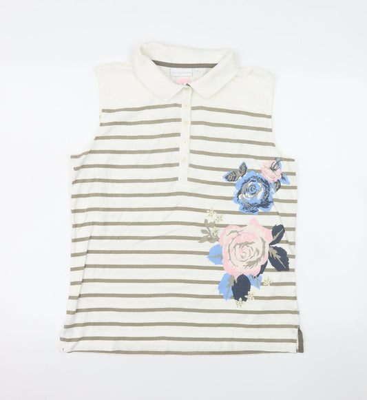 Daily Sports Women's Beige Striped Floral Sleeveless Polo Shirt XL