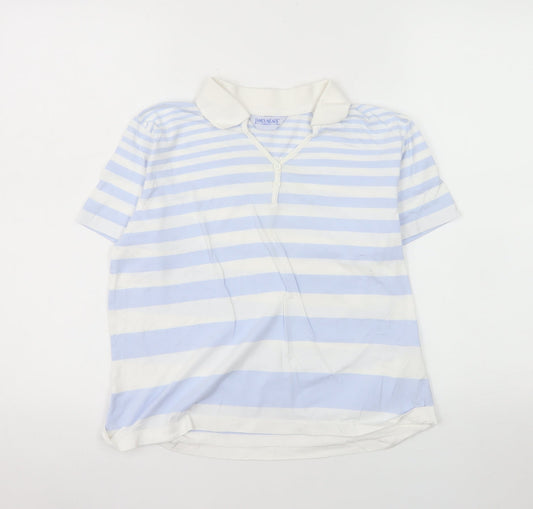 James Meade Women Blue White Striped Cotton Polo Shirt M