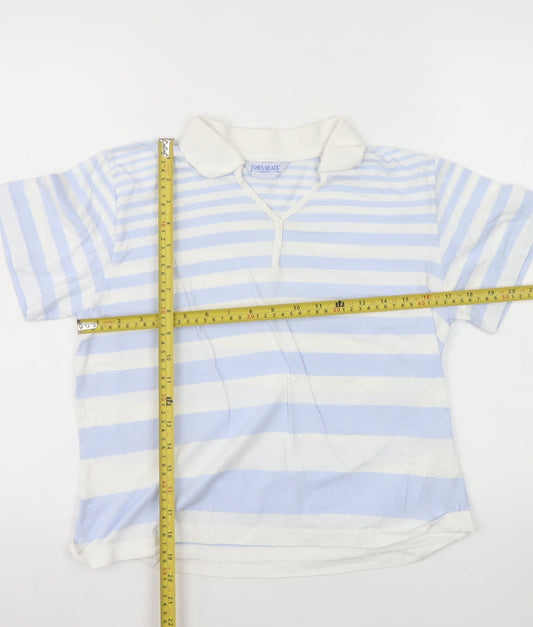 James Meade Women Blue White Striped Cotton Polo Shirt M