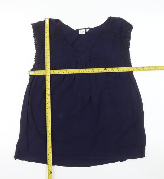 GAP Women Blue 100% Cotton Sleeveless V-Neck Blouse Size S