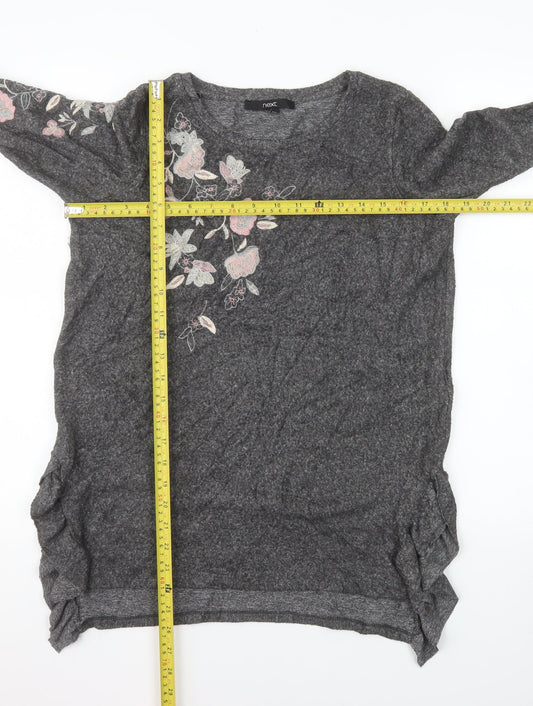 Next Women's Grey Floral Embroidered Pullover Sweatshirt UK 10