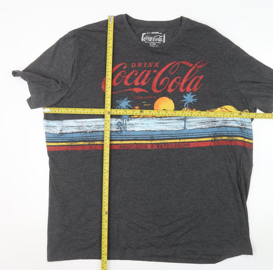 Tu Men's Grey Coca-Cola Graphic T-Shirt XXL Relaxed Fit Summer Tee